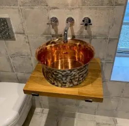 Copper sink with wall mounted taps: Click Here To View Larger Image